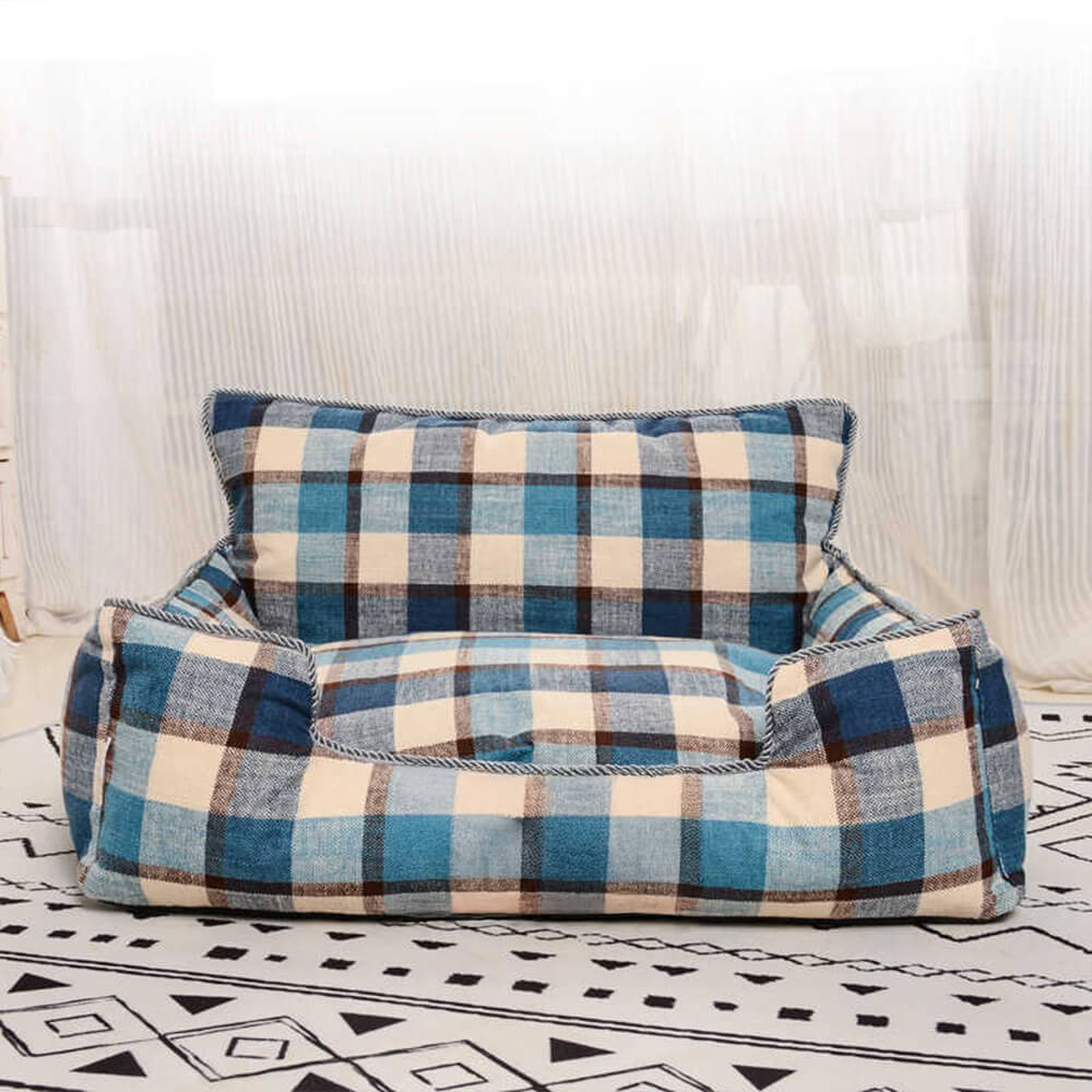 Vintage Plaid Warm Removable Washable Dog & Cat Sofa Bed Matching Blanket Pillow