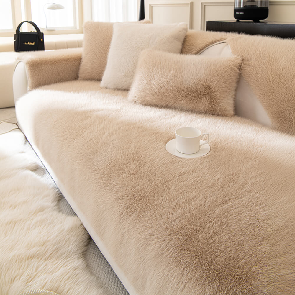 Warm Thick Faux Fur Sofa Protector Non-Slip Couch Cover