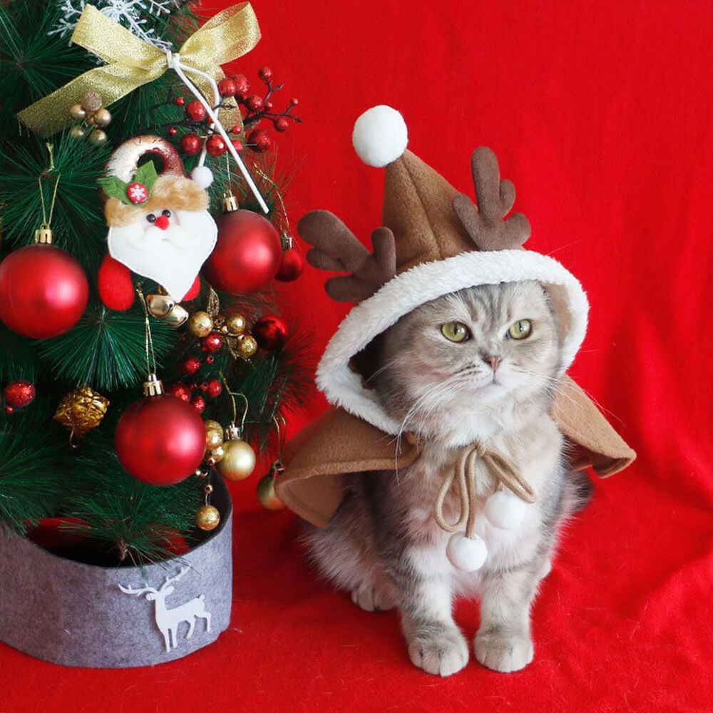 Christmas Chic Warm Dog & Cat Hooded Shawl Poncho