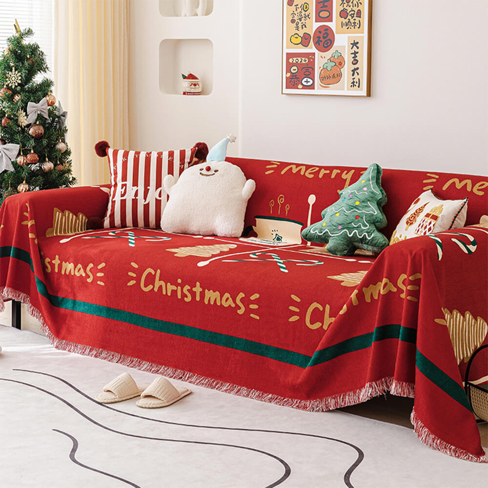 Christmas Red Waterproof Anti-Slip One-Piece Couch Cover