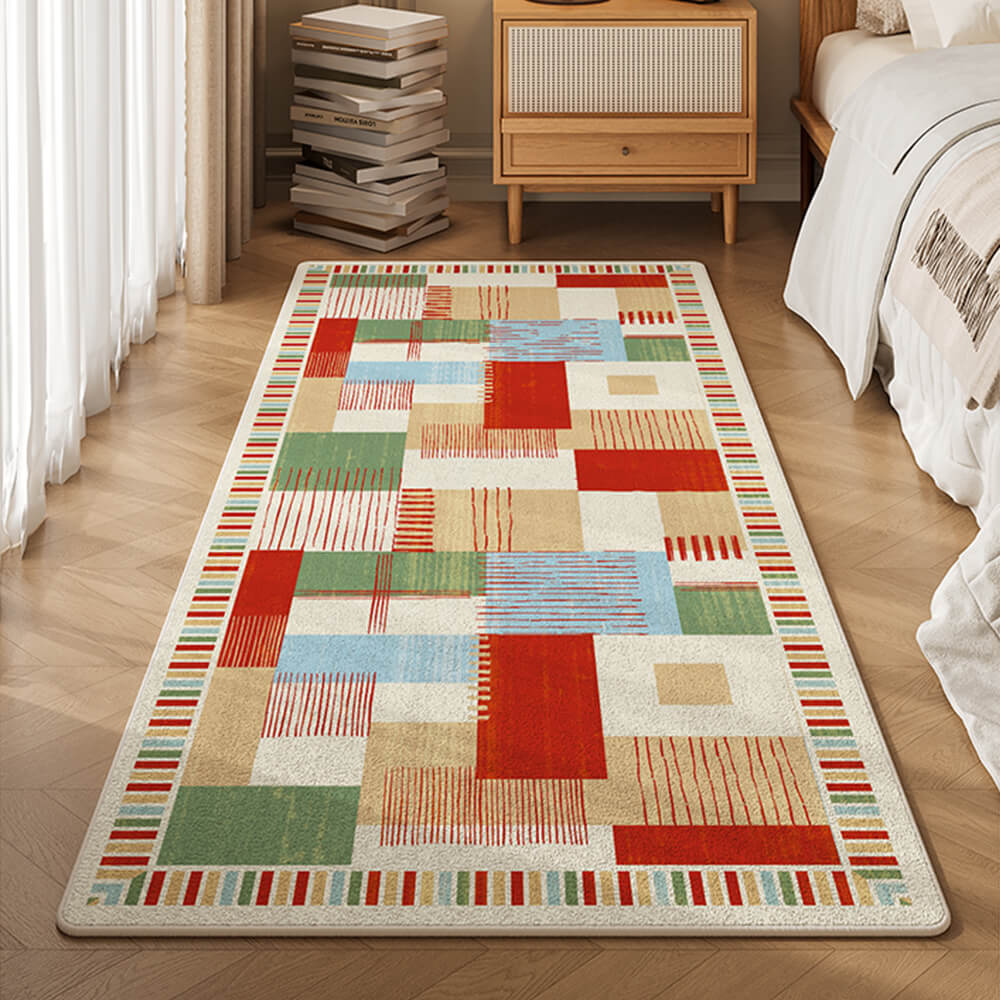 Multi-Color Striped Wool Skin-Friendly Non-Slip Living Room Bedside Rug