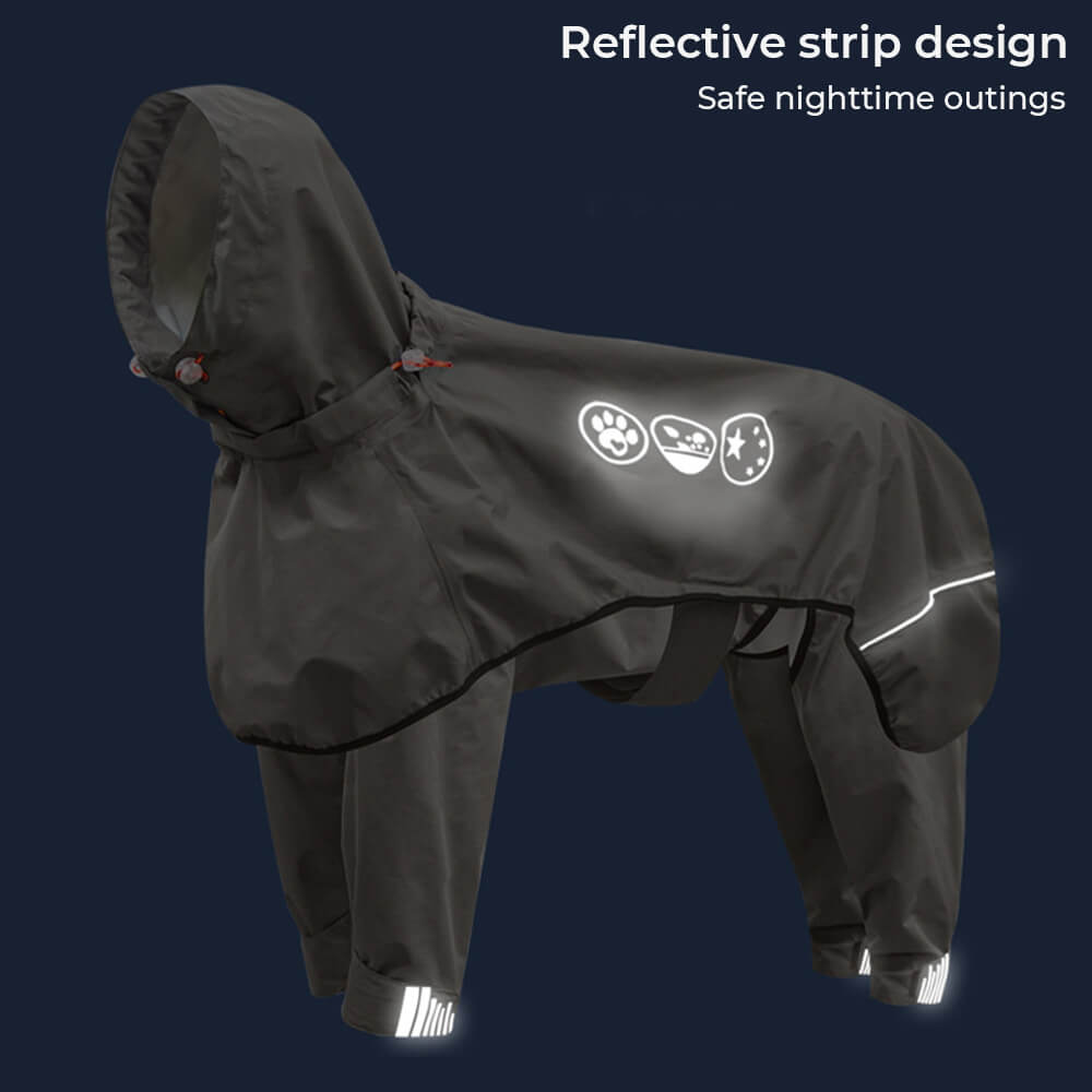 Outdoor Waterproof Four-Legged Dog Raincoat With Reflective Pattern Hoodie