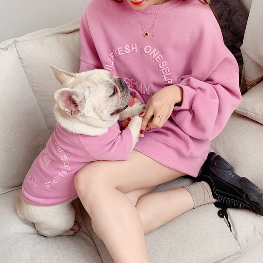 Stylish Embroidered Long Sleeve Pullover Sweatshirt for Pet and Owner Matching Clothes