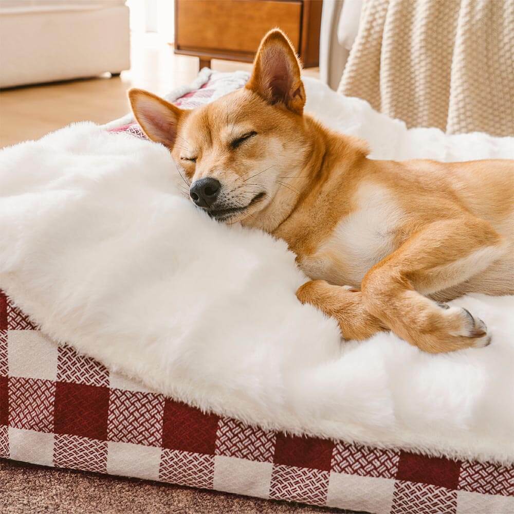 Large Classic Check Headrest Rectangle Orthopedic Dog Bed - Dreamy wave