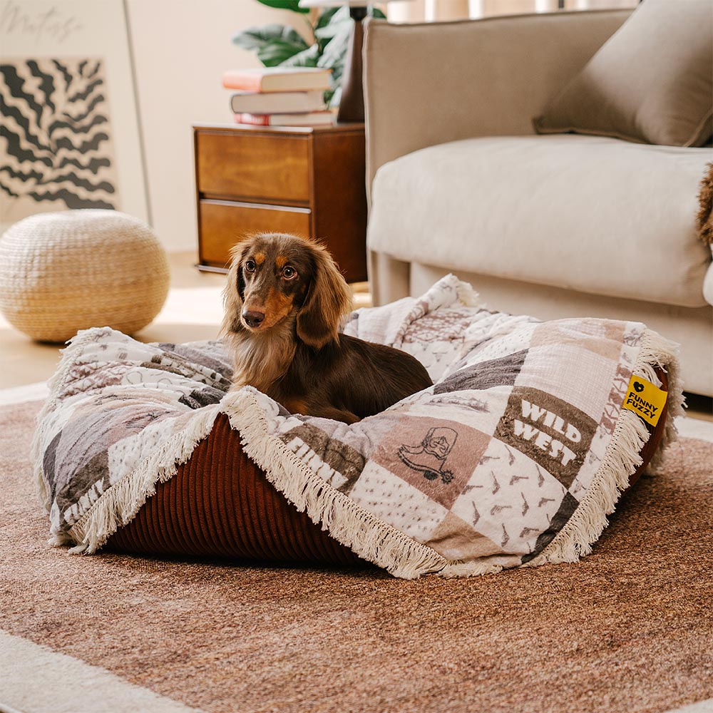 Washable Anti-Scratch Boho Tassel Calming Round Dog Bed - Hunter Night