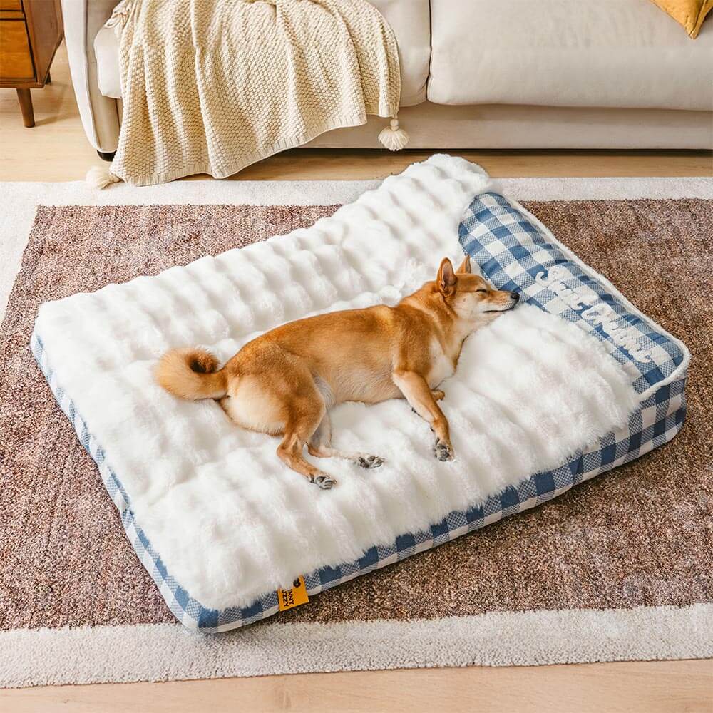 Large Classic Check Headrest Rectangle Orthopedic Dog Bed - Dreamy wave