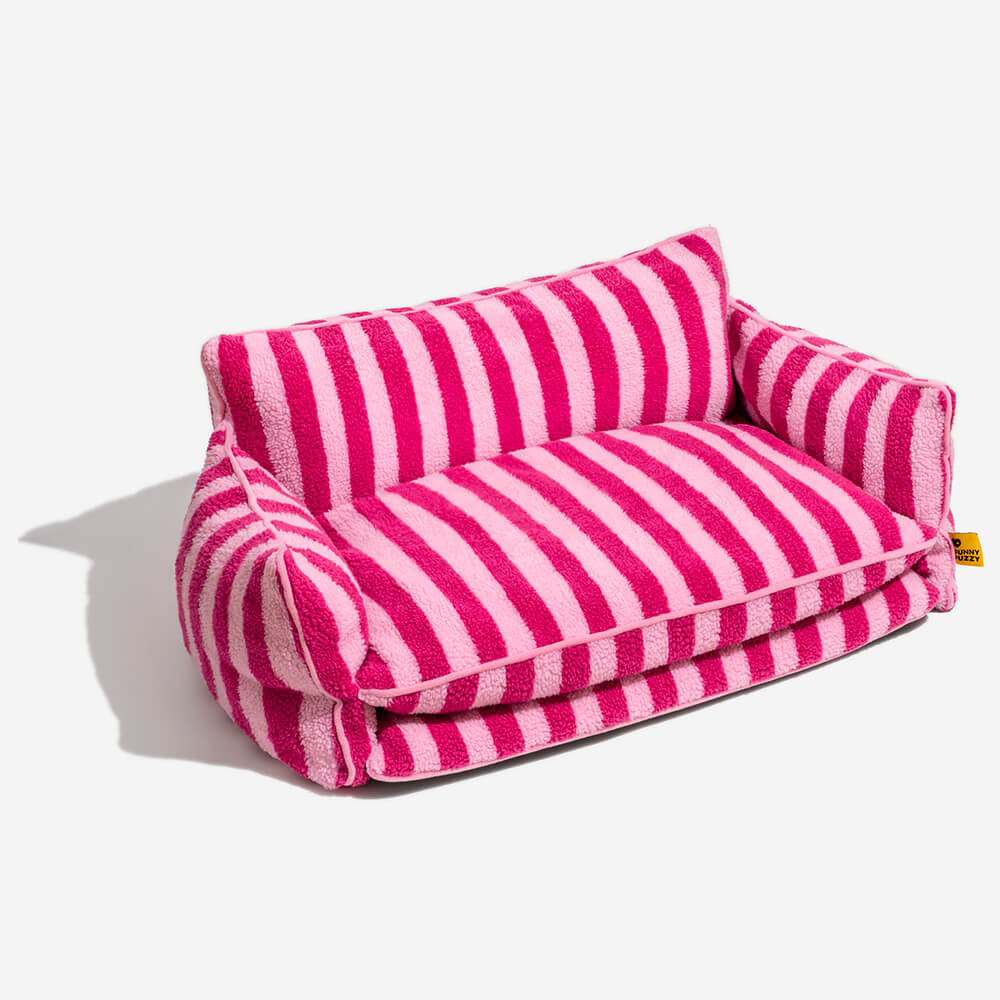 Trendy Striped Faux Lambswool Double Layer Cat Couch Sofa Bed