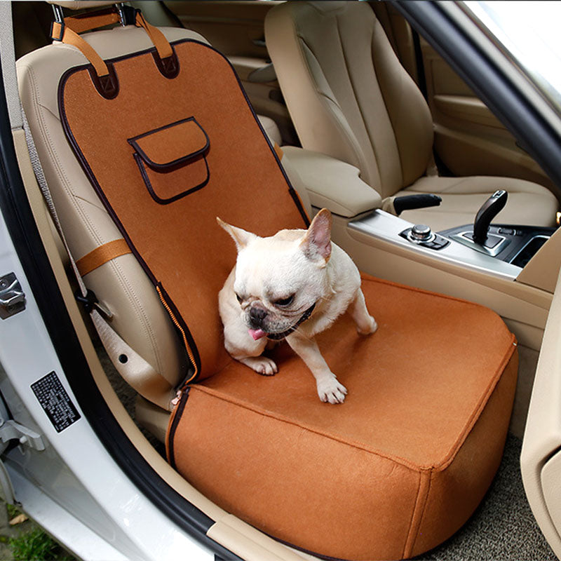 Cama con funda para asiento de coche para perros de tela de fieltro natural