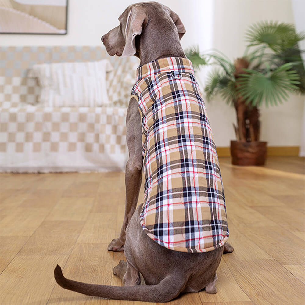 British Style Plaid Dog Vest Padded Jacket with D-Ring