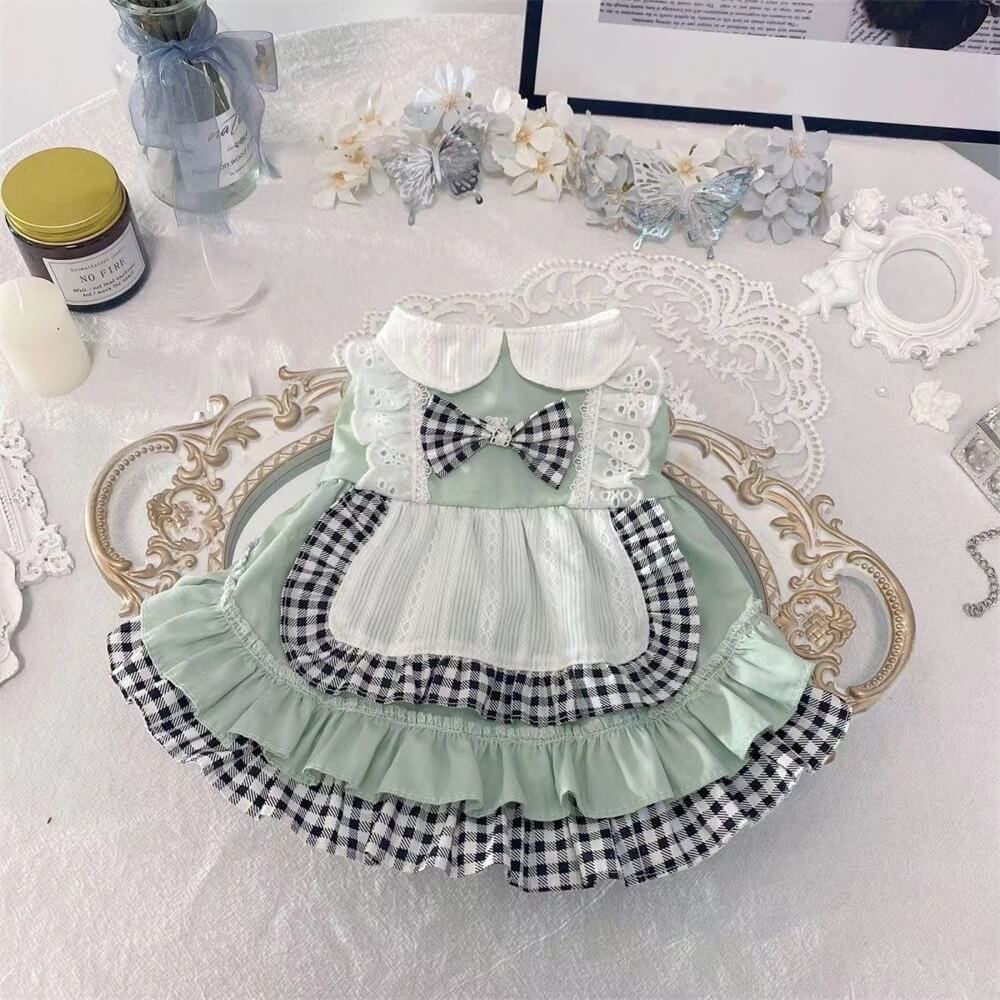 Gingham Bow Lace Dog Dress – Perfect for Special Occasions