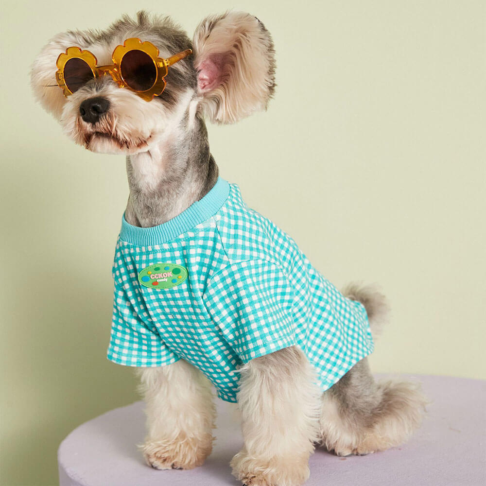 Pet dog clothes summer thin style multi-color optional candy color plaid fashion T-shirt