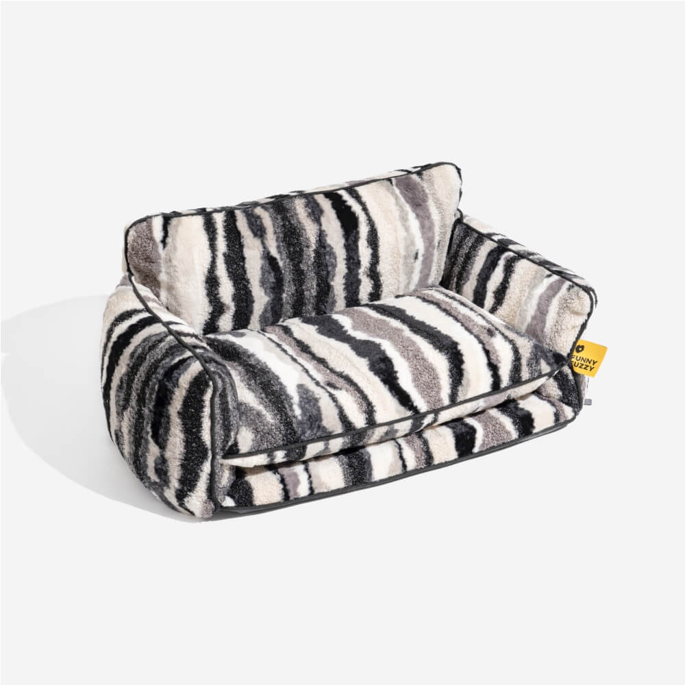 Trendy Striped Faux Lambswool Double Layer Dog & Cat Sofa Bed