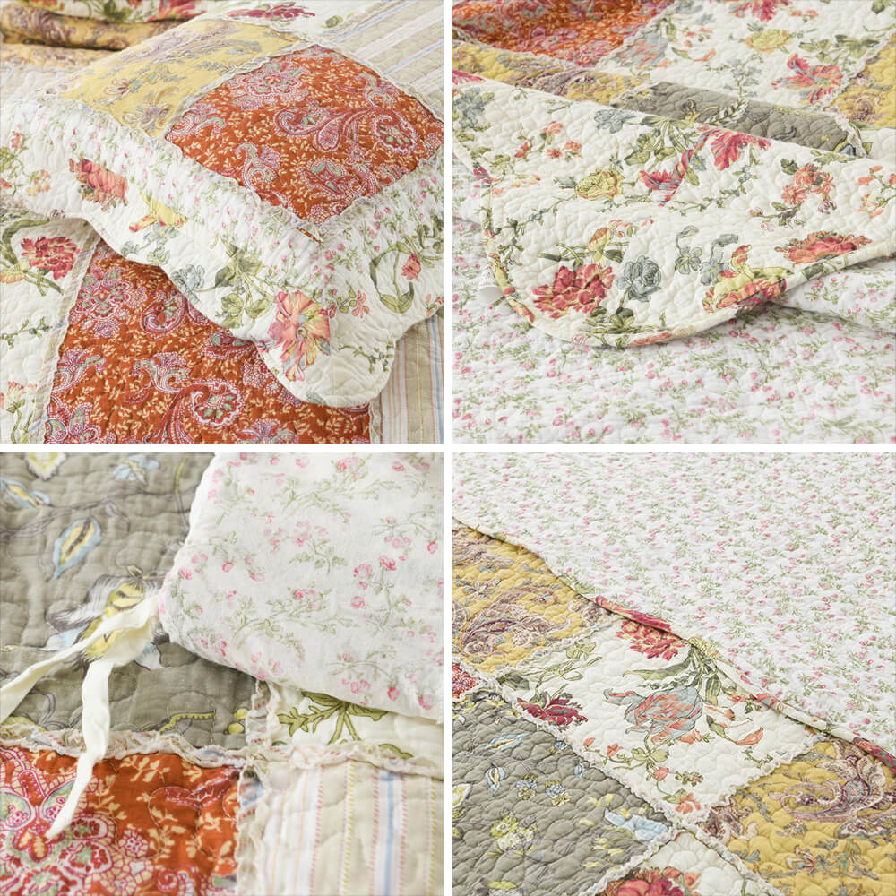 Chic Patchwork Floral Soft Bedspread Cotton Reversible Bed Sheet Set