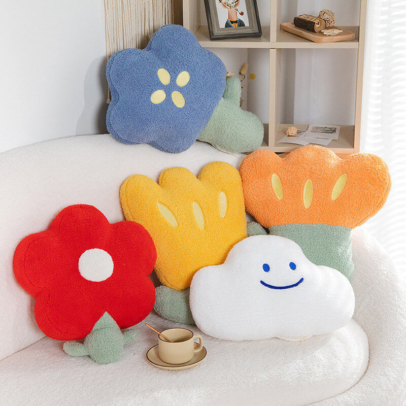 Coussin de canapé en polaire Teddy doux pour la peau à fleurs colorées