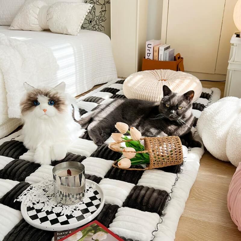 Acogedora funda de sofá protectora para muebles y alfombrilla para mascotas con retales a cuadros