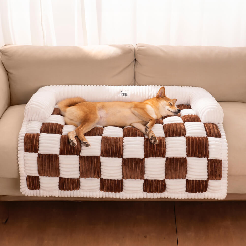 Cream Square Plaid Cozy Dog Mat Furniture Protector Cover Home Bundle 4pcs