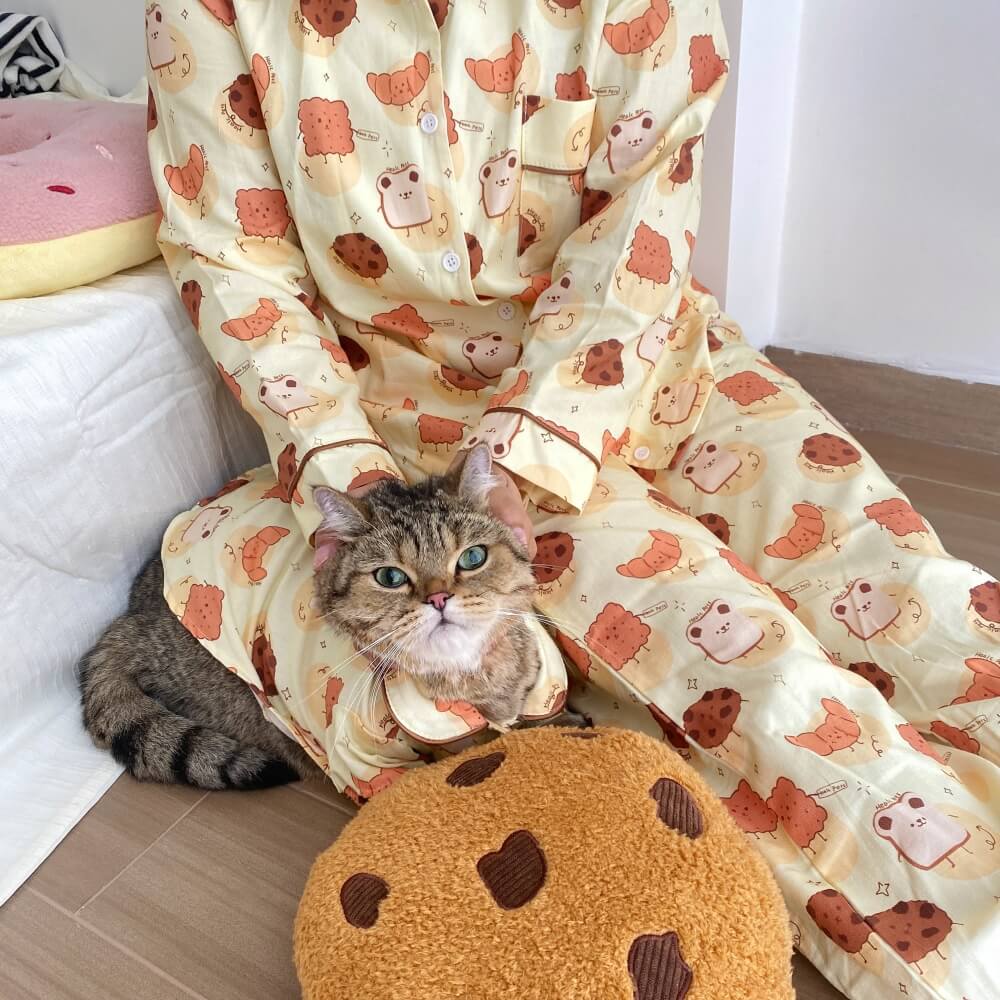 Linda camiseta con forma de galleta, pijama a juego para mascotas y dueños