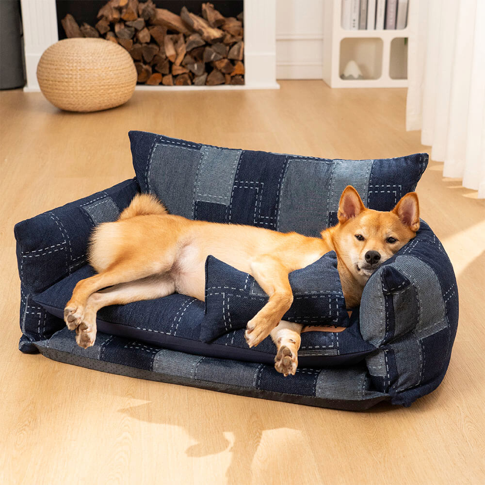 Denim Patchwork Style Pet Double Layer Sofa Dog Sofa Bed