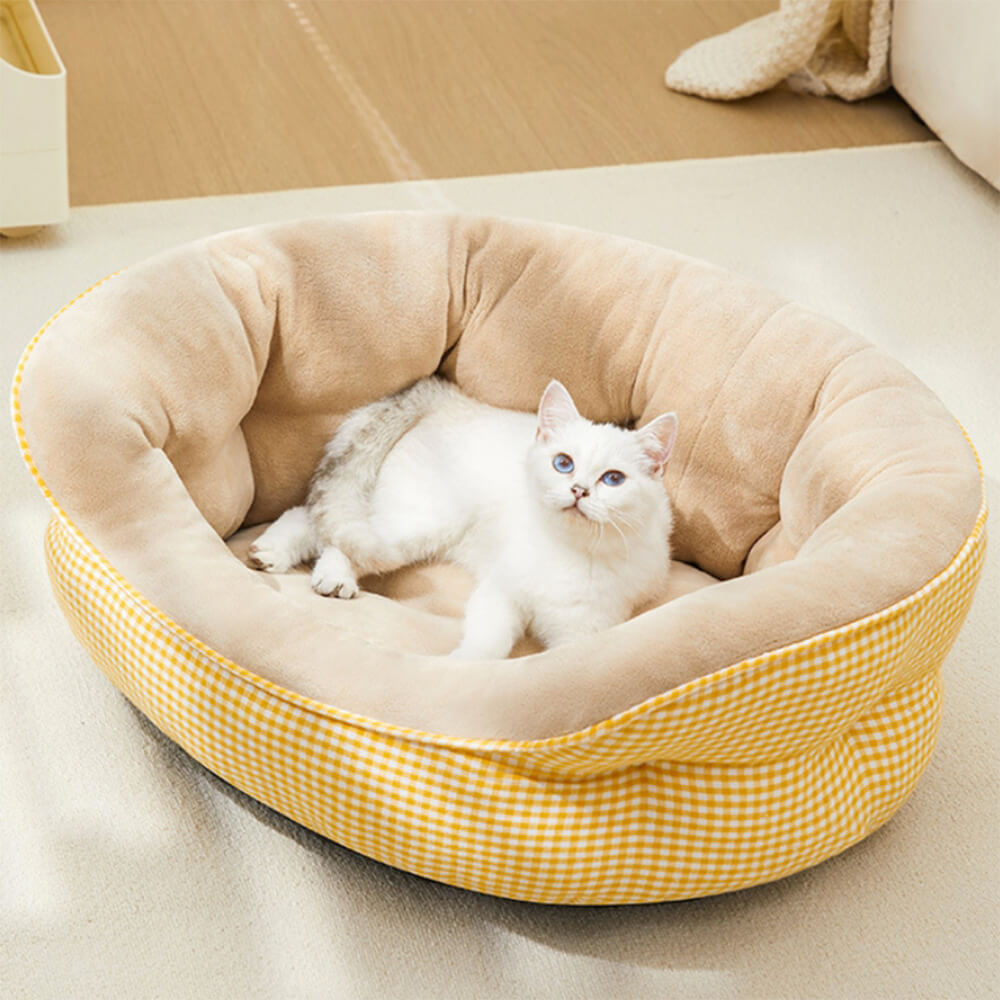 Extra Heightened Warm Surround Plaid Pet Bed Dog Calming Bed