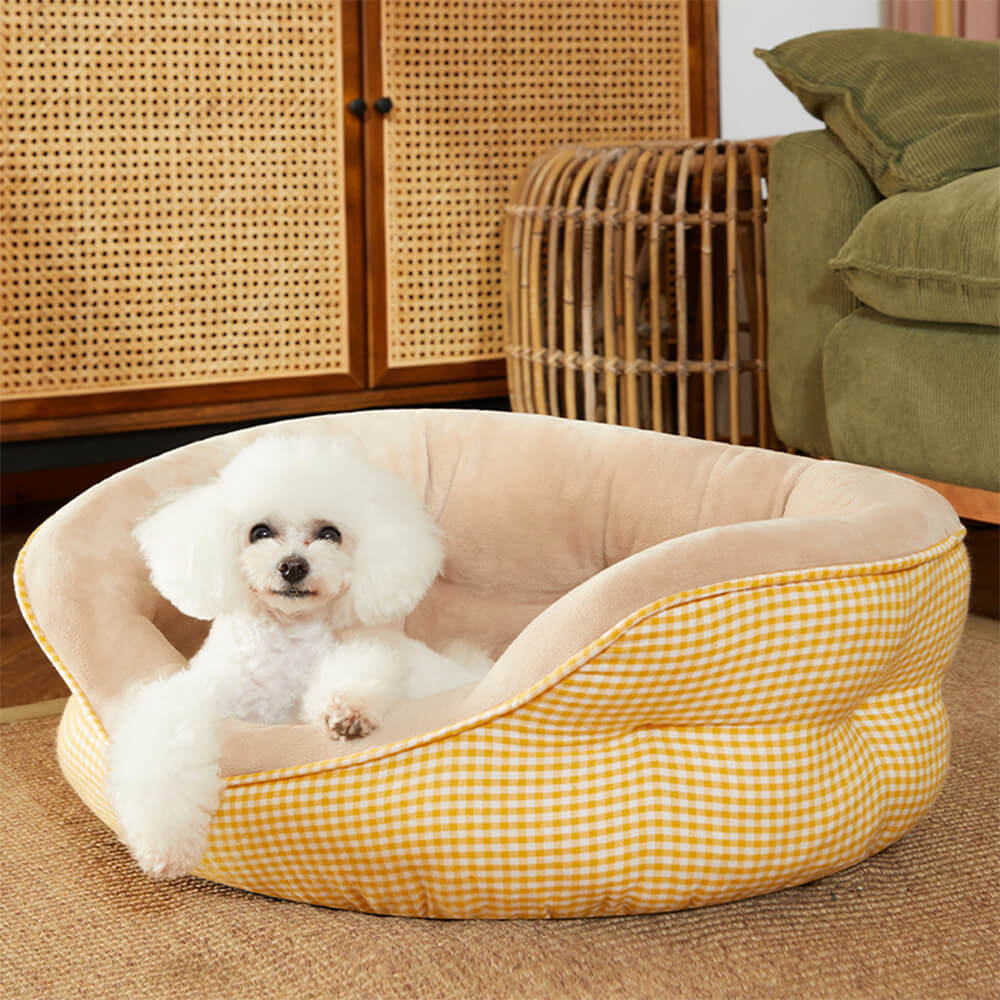 Extra Heightened Warm Surround Plaid Pet Bed Dog Calming Bed