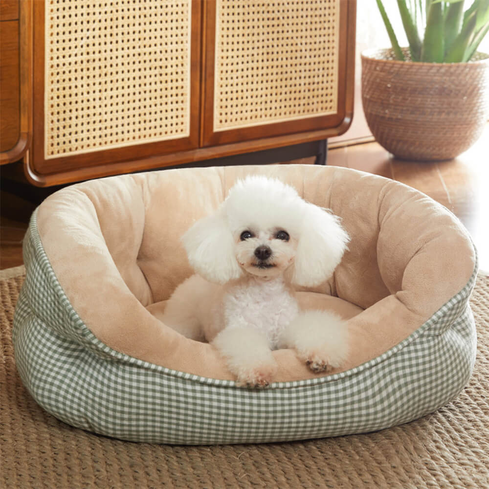 Extra Heightened Warm Surround Plaid Pet Bed Dog Calming Bed