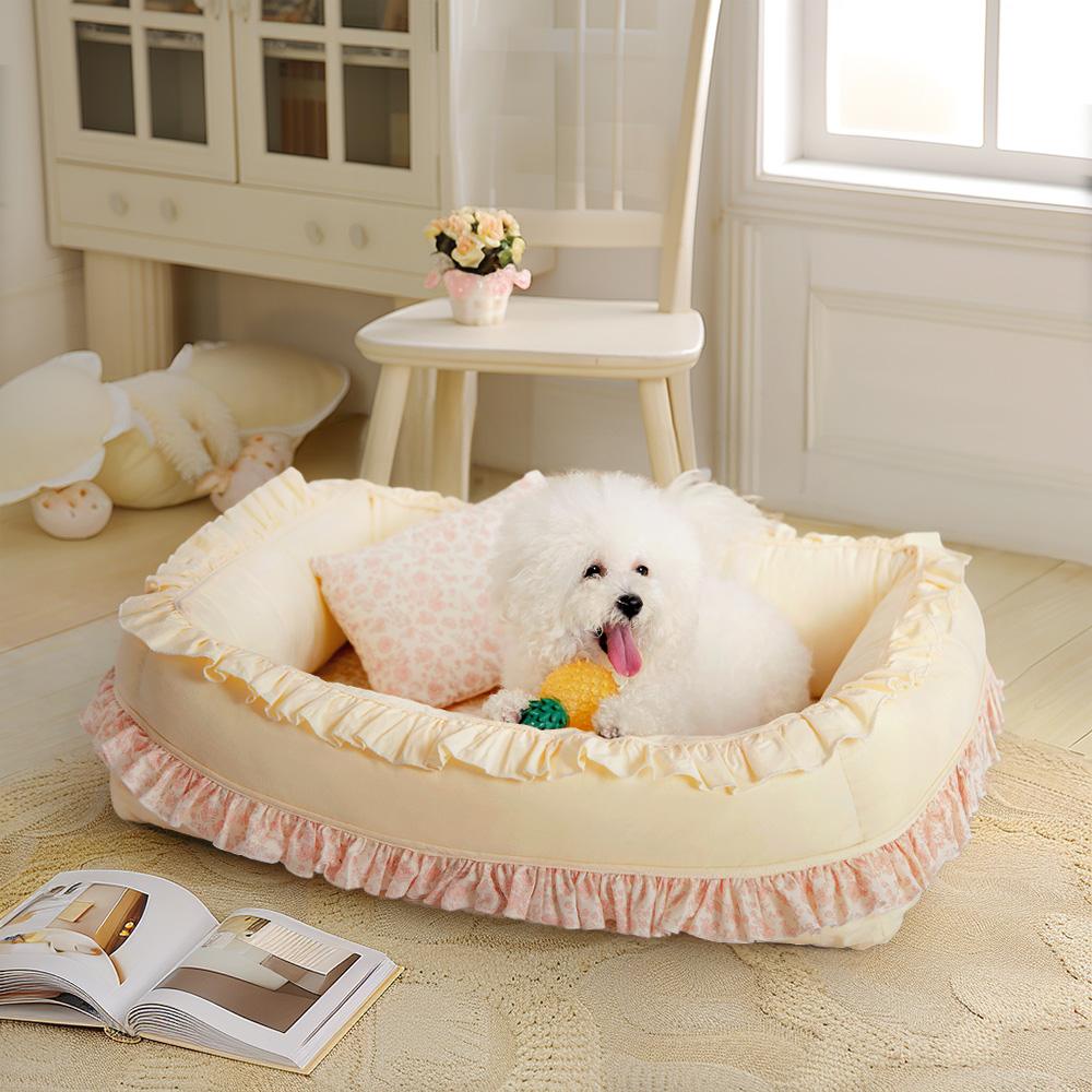 Cama ortopédica floral para cães Cama calmante para animais de estimação com travesseiro