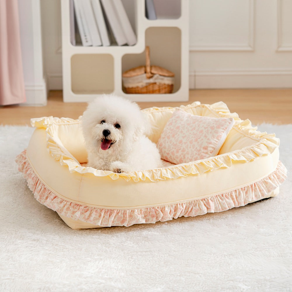 Cama ortopédica floral para cães Cama calmante para animais de estimação com travesseiro