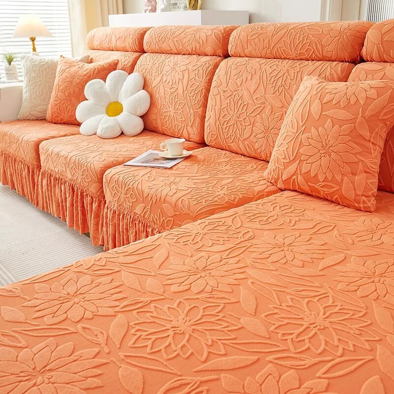 Full Wrap Flower Cozy Velvet Sofa Protector Couch Cover