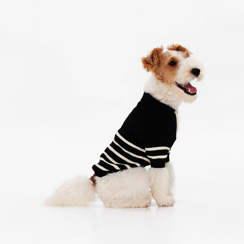 Casual Folded Collar Striped Soft Warm Stretchable Knit Dog Sweater