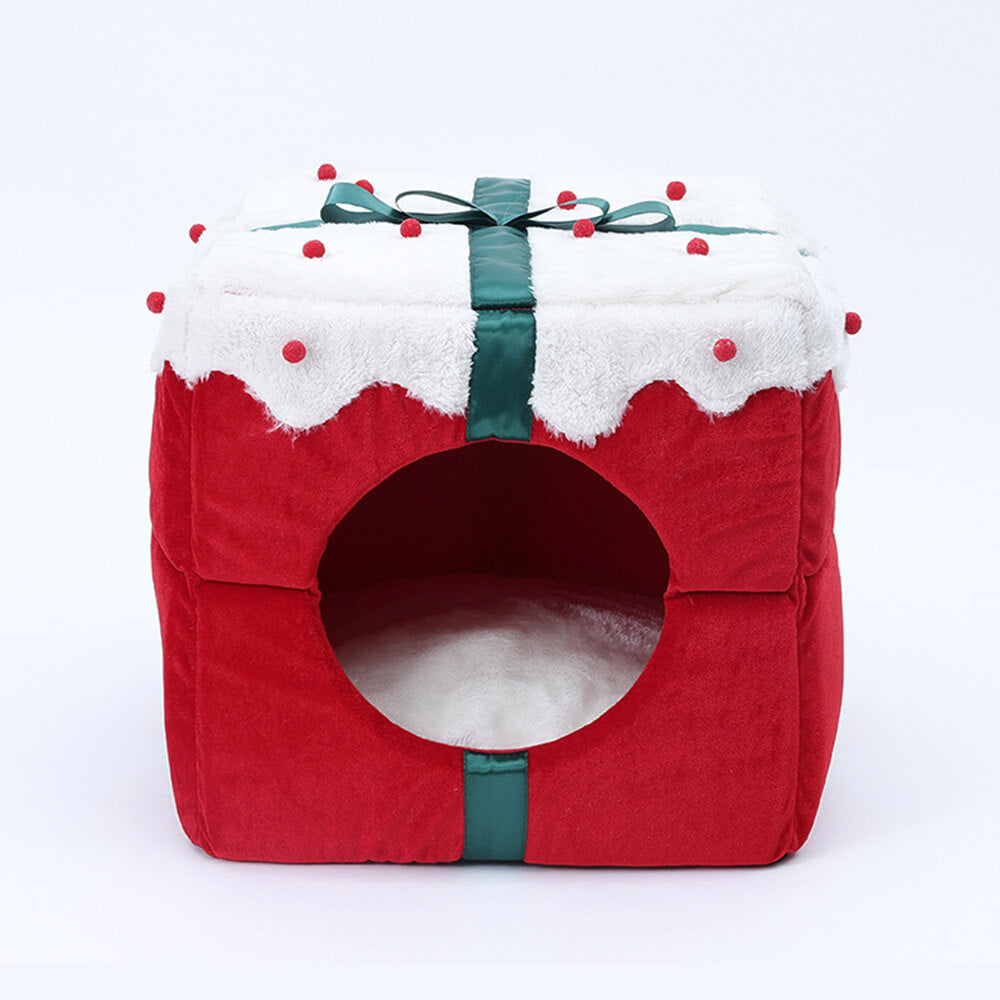 Christmas Gift Box Warm Sleeping Semi-Enclosed Cave Dog & Cat Bed