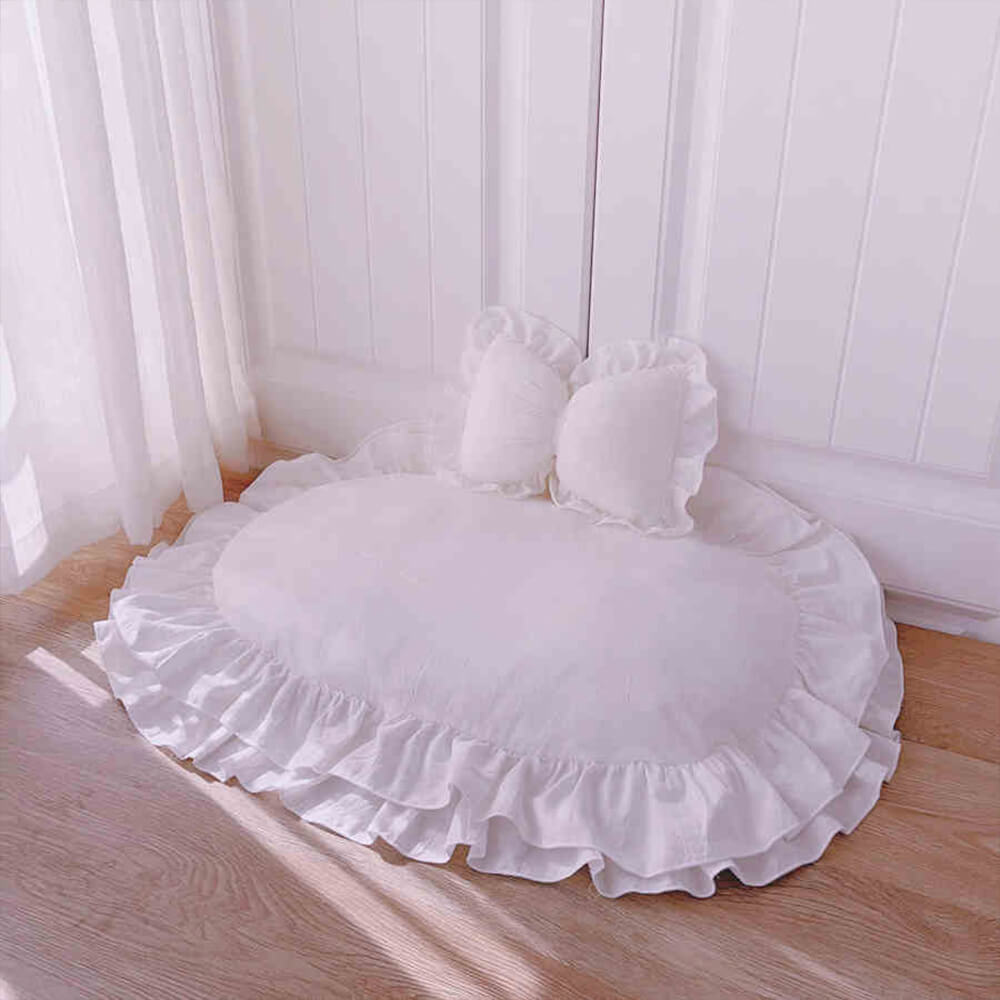 Cute Princess Ruffle Trim Removable Oval Cushion Dog Bed