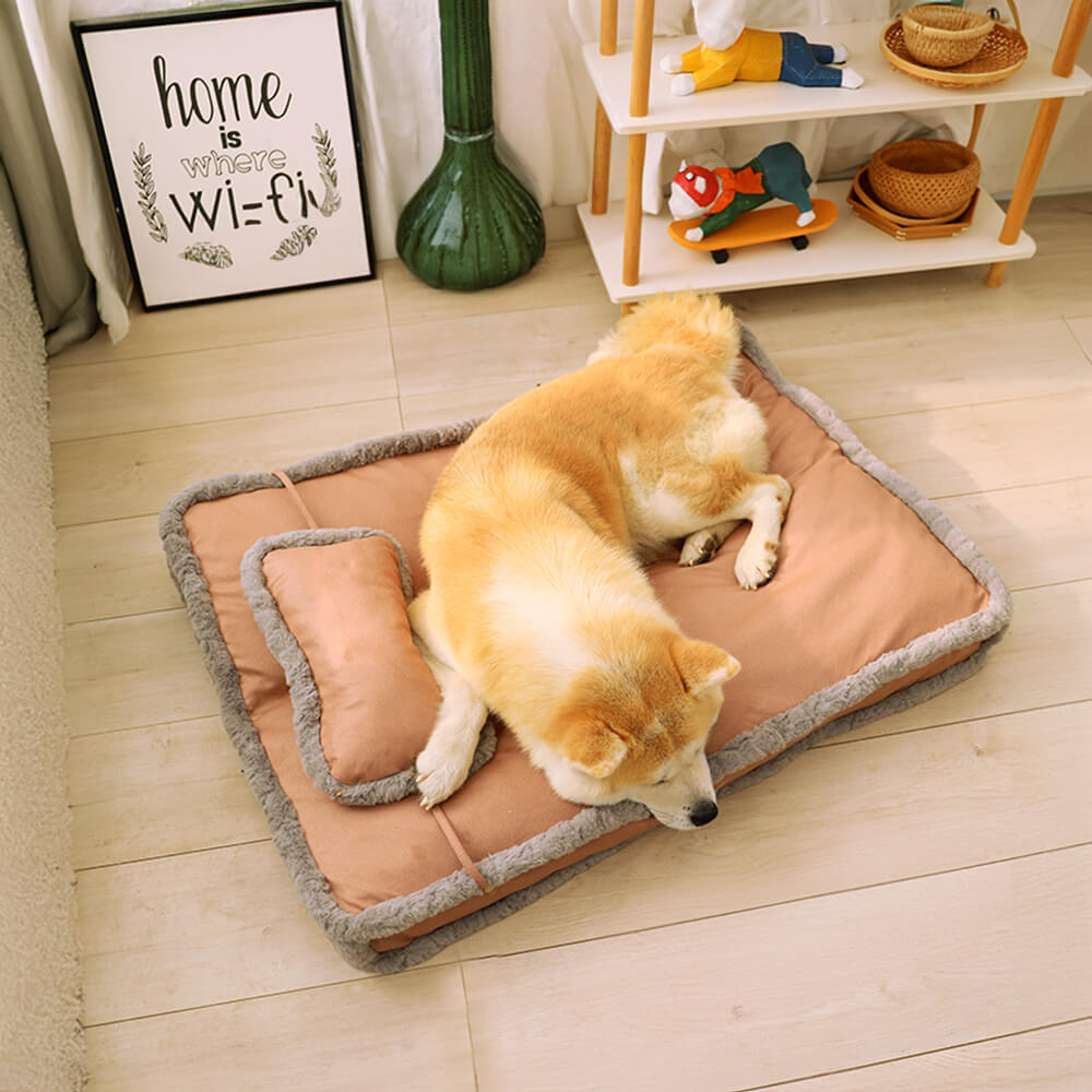 Luxurious Retro Faux Leather Deep Sleep Dog Bed with Pillow