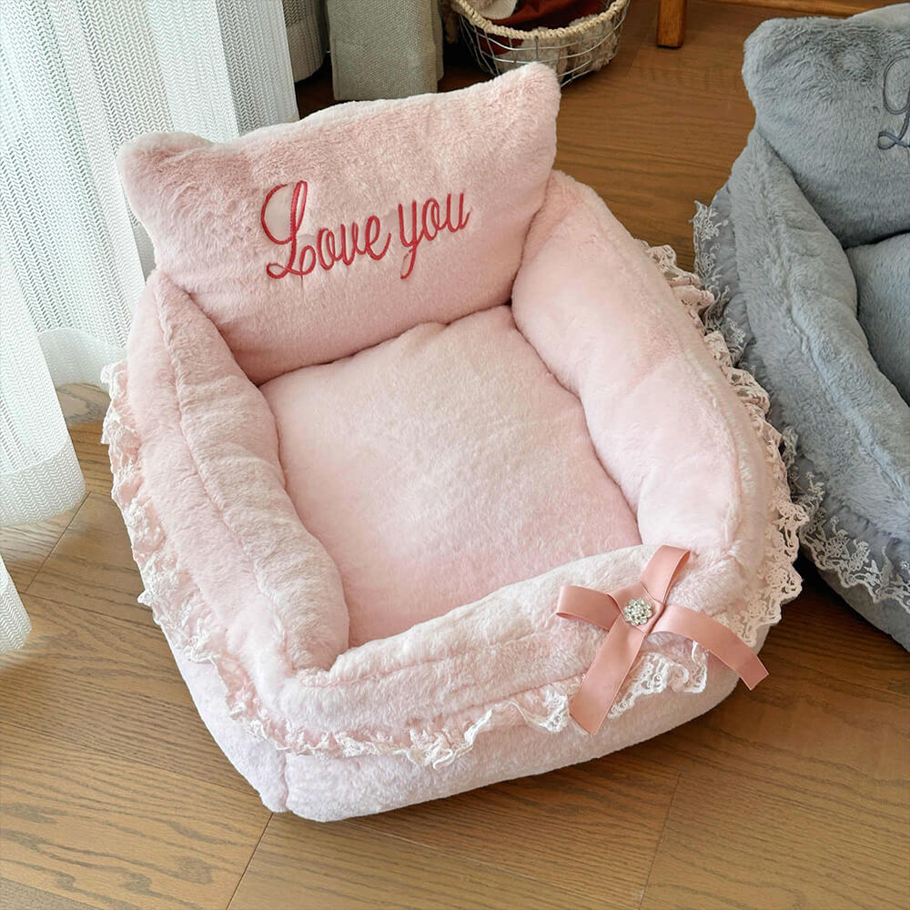 Pink Princess Bowknot Lace Luxury Cushion Soft Dog & Cat Bed