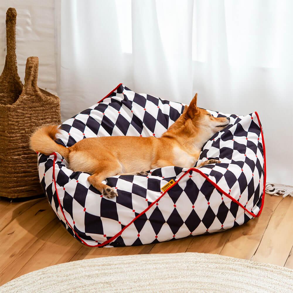 Cama para perros con forma de puf calmante poligonal FunnyFuzzy