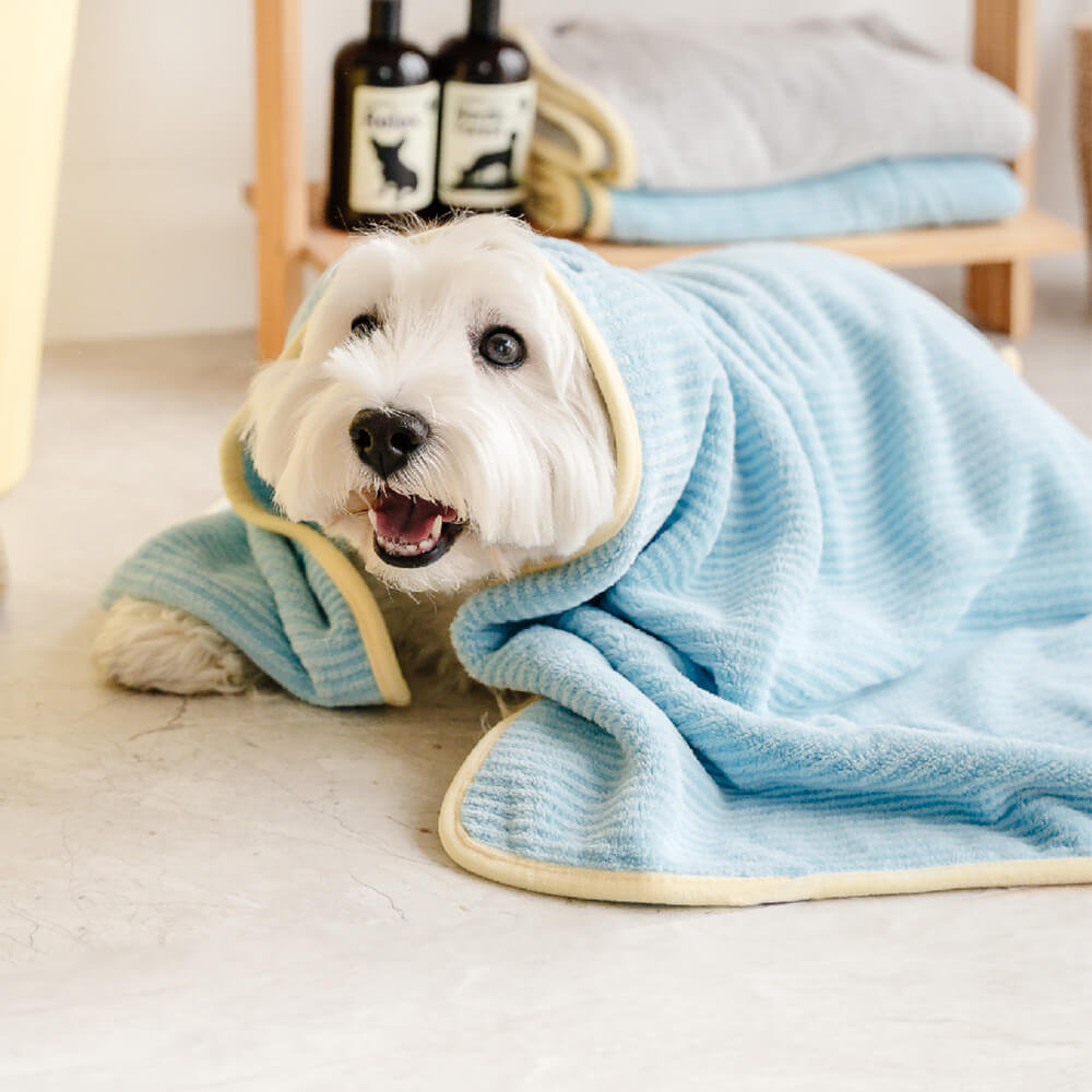 Soft Striped Quick-Dry Absorbent Dog Bathrobe Towel