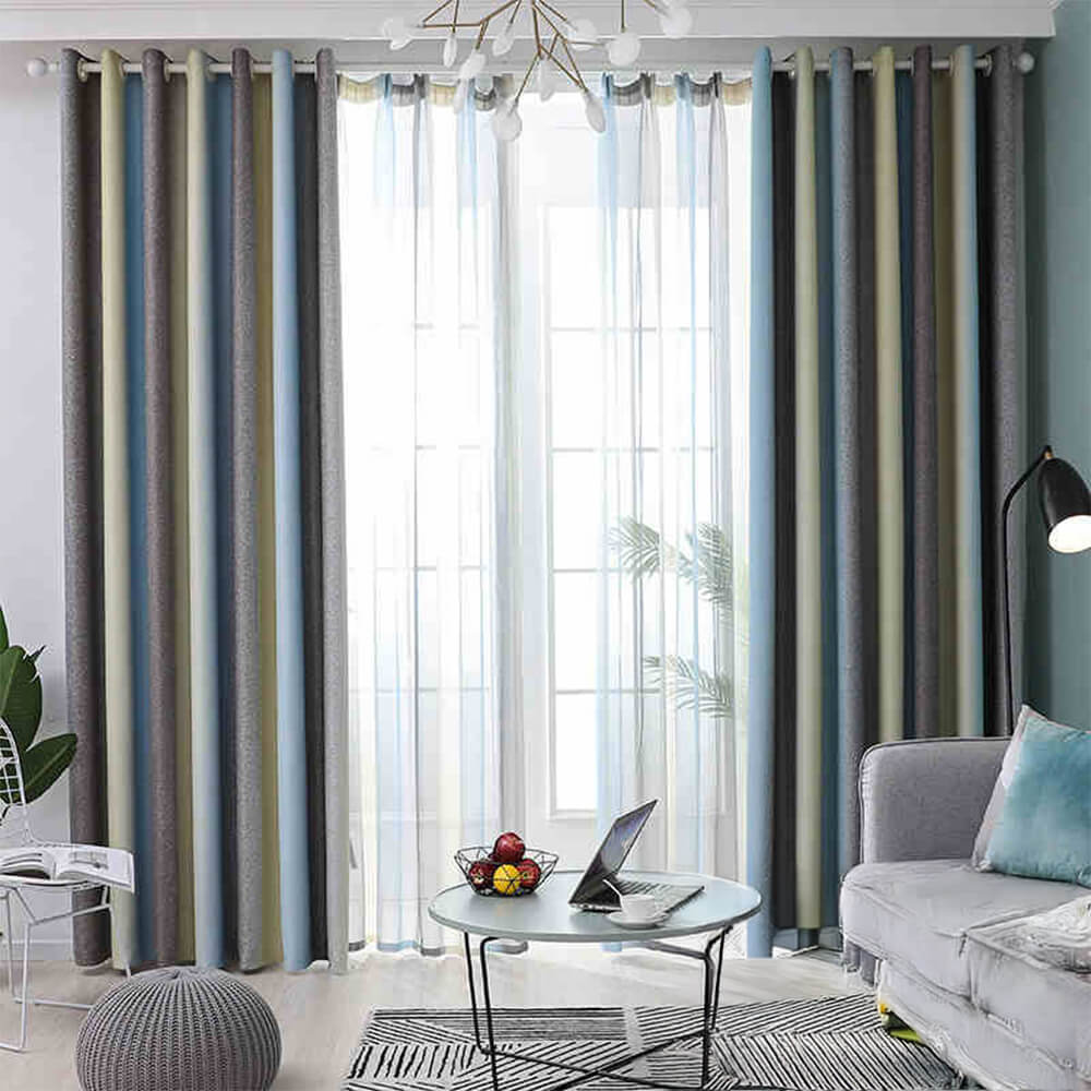 Stylish Mediterranean Gradient Stripe Blackout Curtains