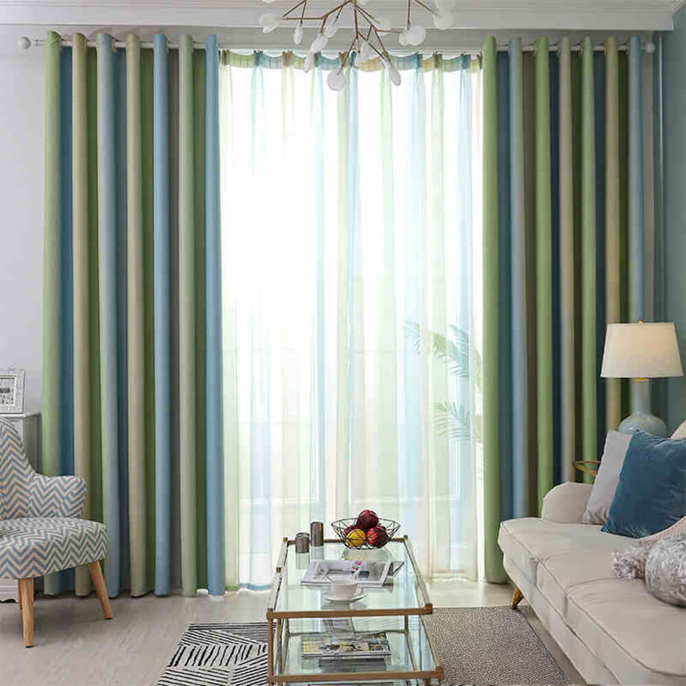 Stylish Mediterranean Gradient Stripe Blackout Curtains