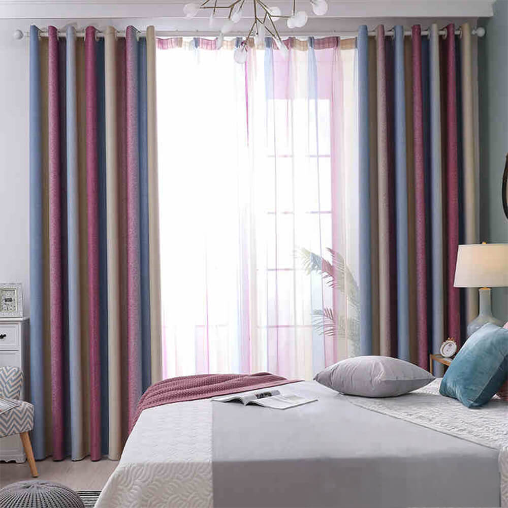 Stylish Mediterranean Gradient Stripe Blackout Curtains