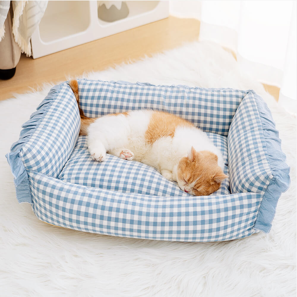 Cama cálida desmontable para perros y gatos con volantes a la moda