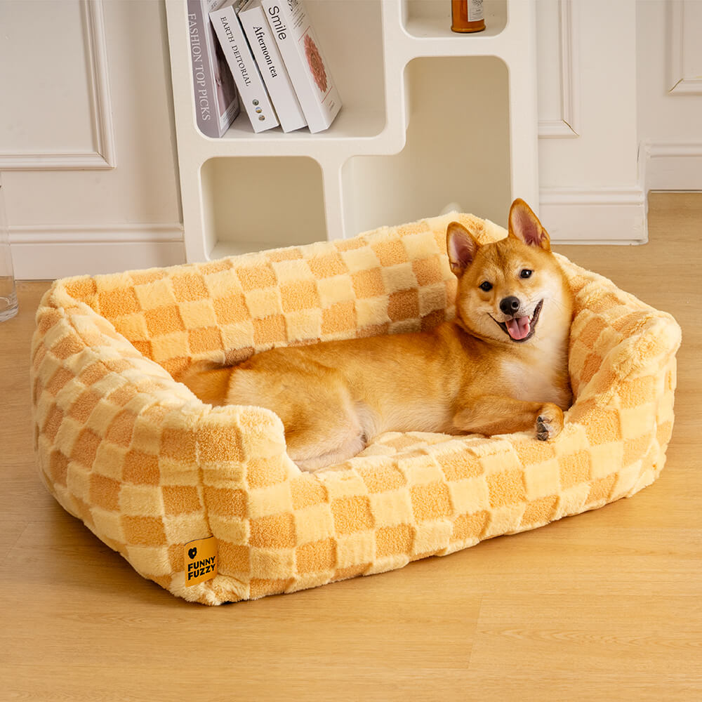 Fluffy Tufted Comfty Square Checkered Dog & Cat Bed