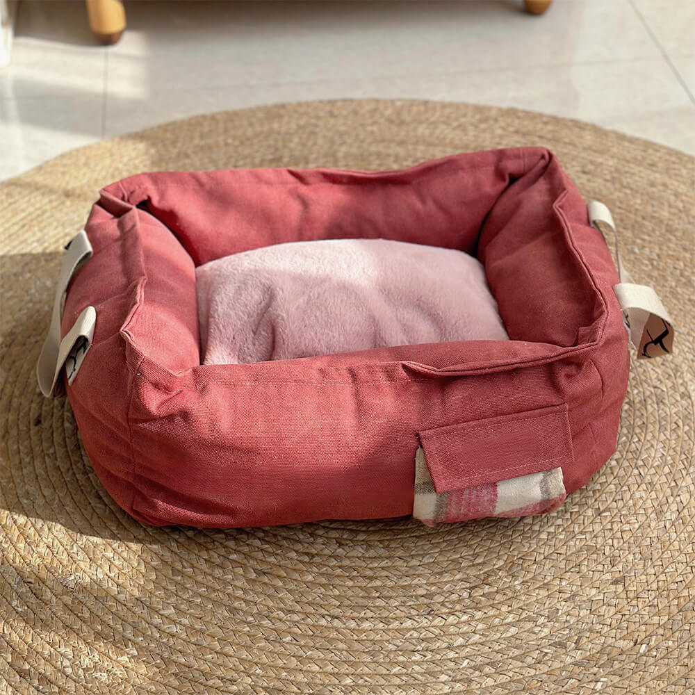 Cama portátil para animais de estimação com alça Cama aconchegante e lavável para cães