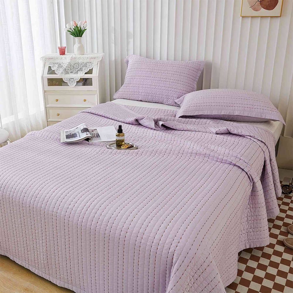 Soft Cross Stitch Solid Cotton Quilted Bedspread Set