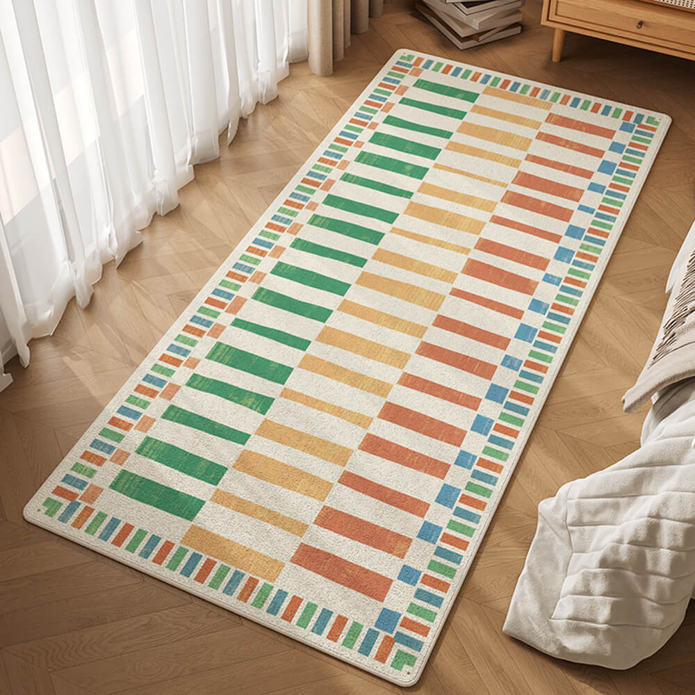 Multi-Color Striped Wool Skin-Friendly Non-Slip Living Room Bedside Rug