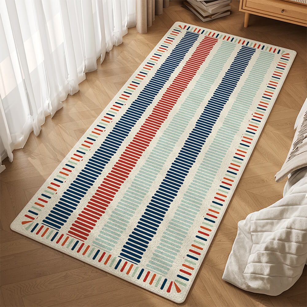 Multi-Color Striped Wool Skin-Friendly Non-Slip Living Room Bedside Rug