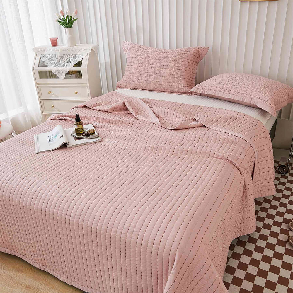 Soft Cross Stitch Solid Cotton Quilted Bedspread Set