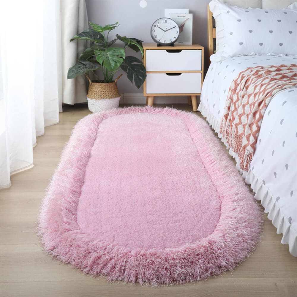 Oval Fluffy Thickened Living Room Rug Bedside Shaggy Rug