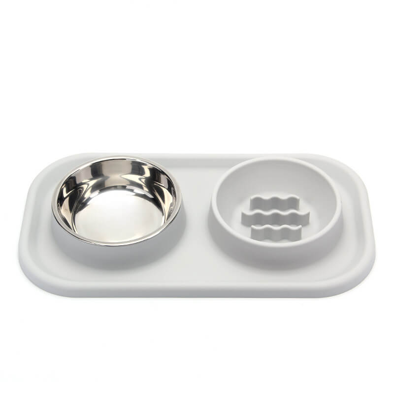 Silicone Dual Bowl Slow Feeder Pet Bowl