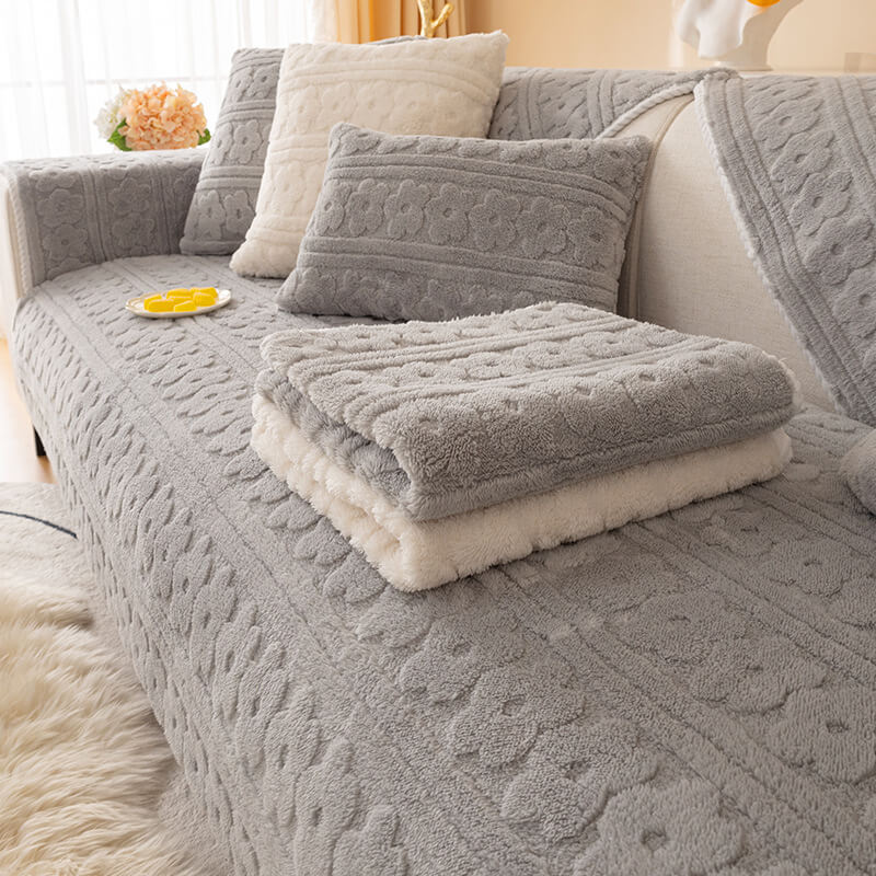 Three-dimensional Flower Pattern Soft Cotton Fleece Washable Couch Cover