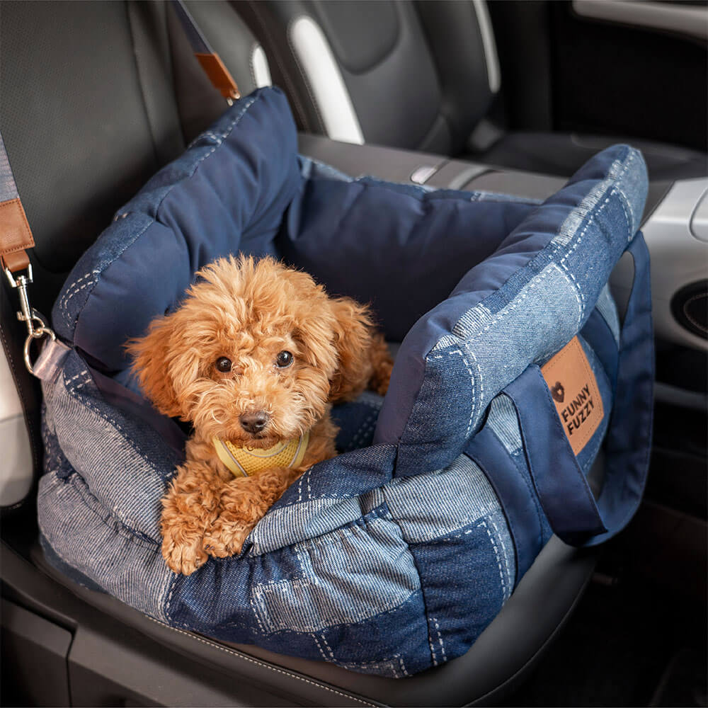 Reforço de segurança para viagens Vintage Denim Patchwork Cachorro Cama de assento de carro