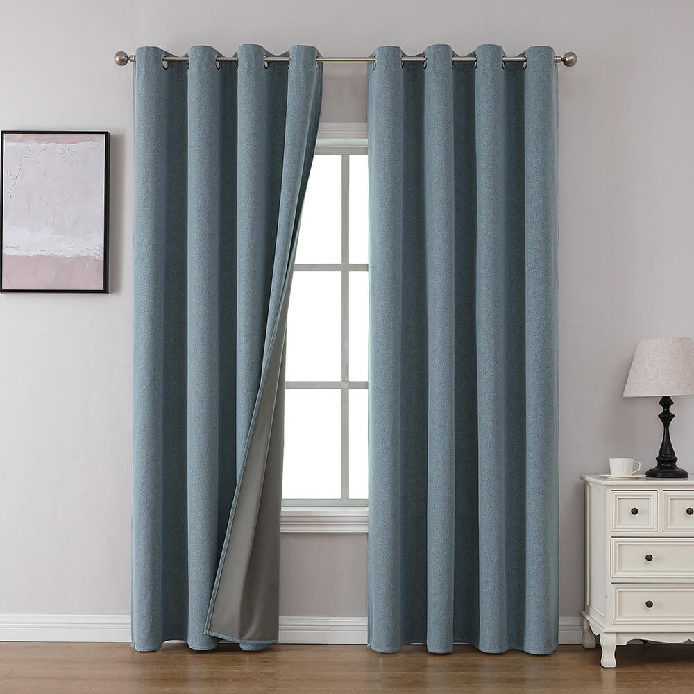 Waterproof Solid Color Linen Blend Blackout Curtains